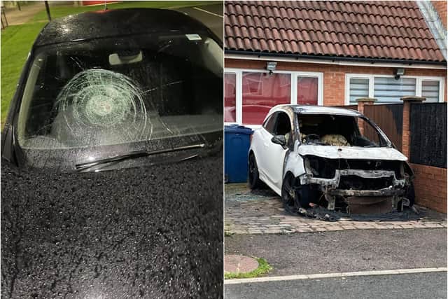 A man who works in Hetton had his windscreen smashed and another resident's car was the subject of arson.