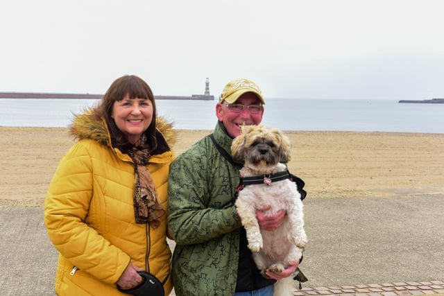 George and Jean Gill and their dog Bobby in Sunderland this morning.