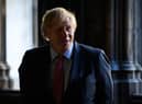 Prime Minister Boris Johnson speaks with the Dean of Westminster Abbey Dr David Hoyle (not pictured) during a visit ahead of commemorations to mark the 75th anniversary of VE Day. Leon Neal/PA Wire