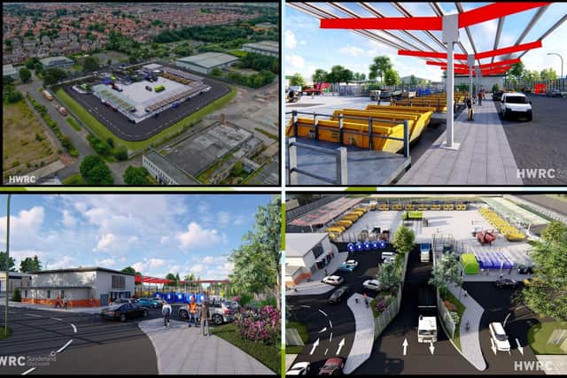 Artist’s impressions of how Sunderland’s new household waste and recycling centre could look. Aerial view, entrance, and skip view.
