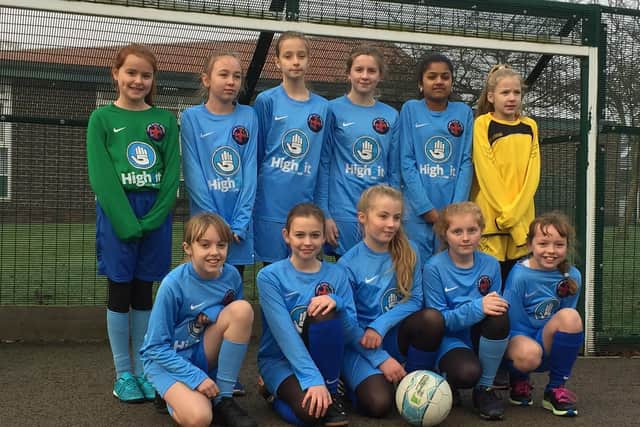 Members of the girls' football team at Lumley Junior School, near Chester-Le-Street, who were offended by the FA document. Pic: PA.