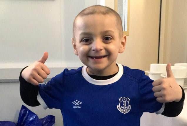 Bradley Lowery in the colours of 'his second best team' Everton.