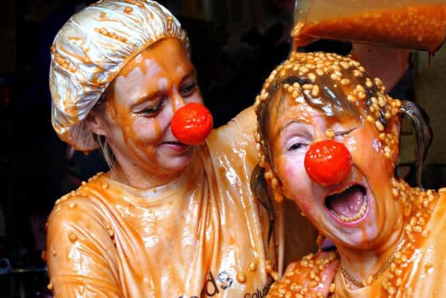 Angela Cornell and Mary Jones, right, took to a bath of baked beans to raise money for Comic Relief at the Grangewood Care Centre, in Shiney Row, in 2011.