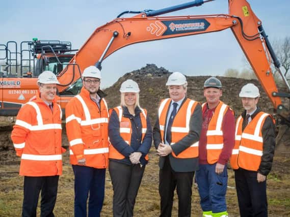 Ian Prescott, Councillor Carl Marshall, Seaham Town Councillor Leanne Kennedy and Seaham and Durham County Councillor and County Durham Housing Group board member, Kevin Shaw, site manager Steve Cheal, from Arrowbuild, and Ian Heginbottom, land and partnerships manager for Keepmoat Homes North East.