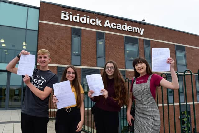 Jack Todd, Hollie Stearman, Chloe Jenkins and Kate Fowler celebrate their results.