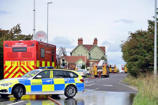 Police closed off the road as firefighters brought the blaze under control.
