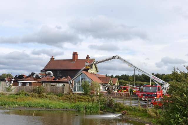 The aerial ladder platform in action as Tyne and Wear Fire and Rescue Service tackled the fire.