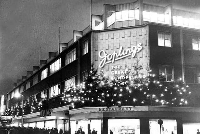 Joplings all lit up for Christmas.