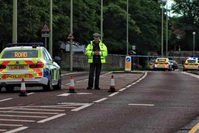 Police at the scene of a crash involving a motorbike at Whitburn. Picture: Ian Maggiore