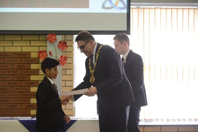 St Aidan's Catholic Academy CLIMB award presentation with Sunderland Mayor Coun David  Snowdon.
