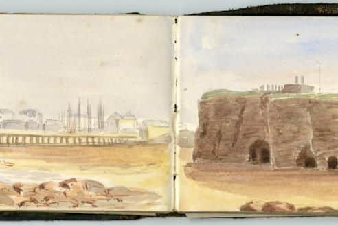 A watercolour of Abbs Battery at Sunderland, from the records of Lieutenant General Horatio Harbord Morant from the 68th Light Infantry - ref D/DLI Acc 8392.