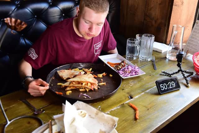 Super eater Kyle Gibson failed to eat everything within 50 minutes during his latest eating challenge at The Meat Up Bar & Grill, in Derwent Street, Sunderland.