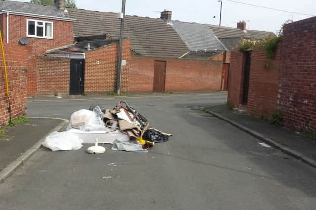 Items dumped in a back lane behnd The Avenue and South Market Street in Hetton.