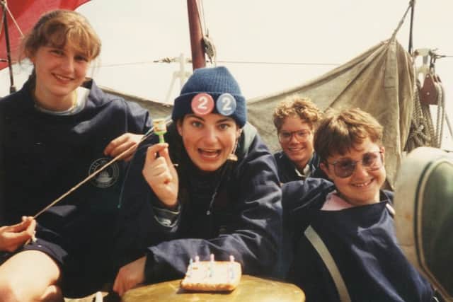 Naomi celebrating her birthday in the middle of the North Sea in July 1993.