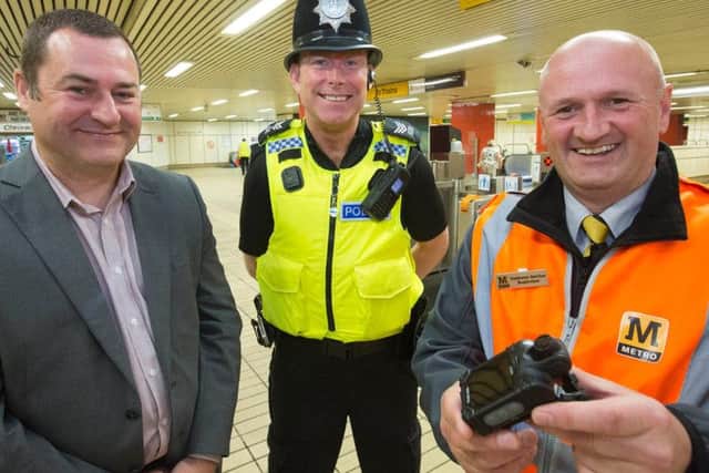 (left to right) Metro Services Director Chris Carson, Sgt Tim Hand from the Northumbria Police Metro Unit, and Metro Customer Service Supervisor Paul Wolfe.