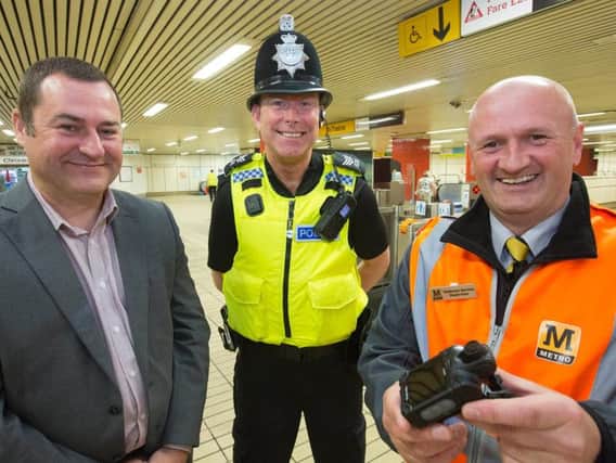 (left to right) Metro Services Director Chris Carson, Sgt Tim Hand from the Northumbria Police Metro Unit, and Metro Customer Service Supervisor Paul Wolfe.