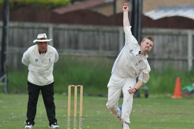 Silksworth bowler Robbie Jones powers in against Littletown. Picture by Tim Richardson