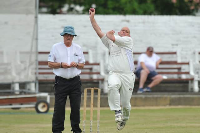 Eppleton bowler David Wilkinson powers in against Newcastle. Picture by Tim Richardson.