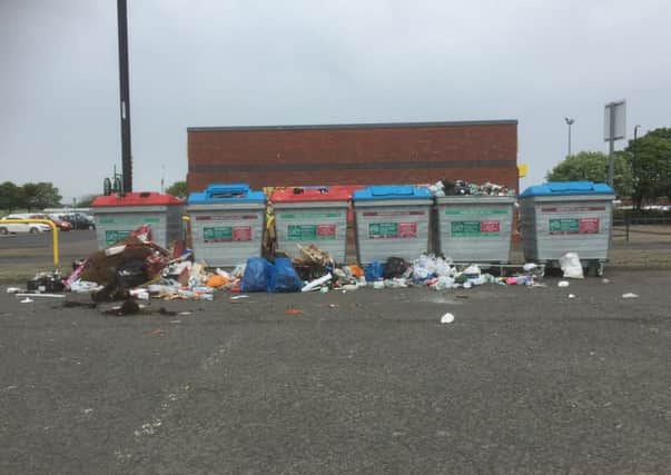 The overflowing bins pictured by Geoff Walsh in the car park at Seaburn.