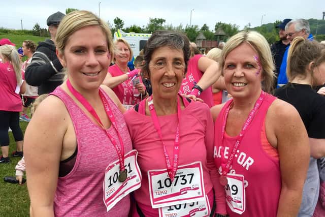 Sunderland Race for Life. From left Sarah Hodgson, Margarethe Bage and Vanessa Reed.