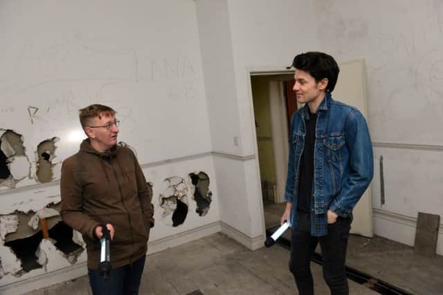 Pop Recs patron James Bay at the new site on High Street West with Pop Recs  Dave Harper (L)
