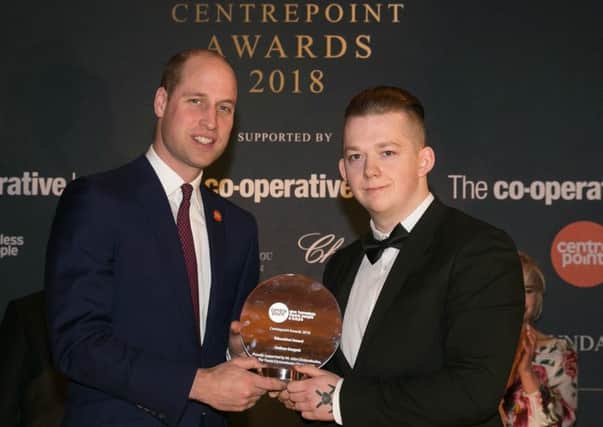 HRH The Duke of Cambridge presents the Centrepoint Education Award to Josh Gargett.