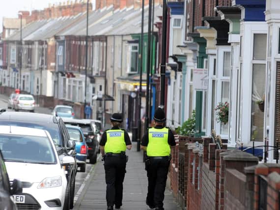 Police officers on patrol in Roker Avenue, Sunderland.