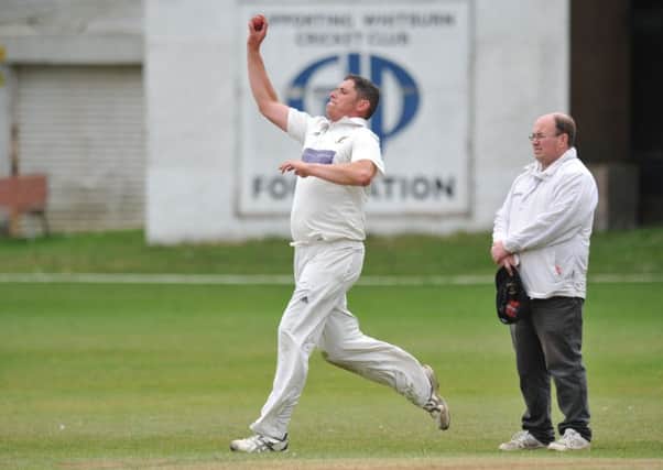 Whitburn bowler Kieran Waterson races in on the way to taking eight wickets against the Durham Academy on Saturday. Picture by Tim Richardson