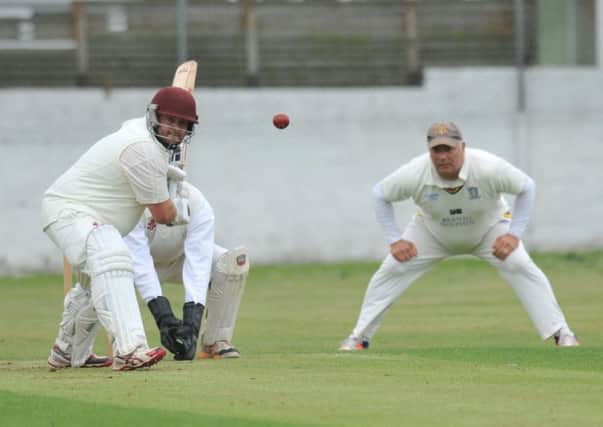 Philadelphia batsman Shaun Hauxwell awaits a testing delivery from visitors Crook on Saturday. Picture by Tim Richardson