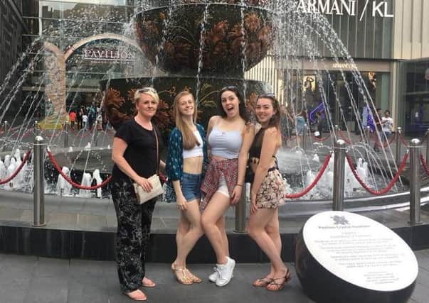 Sunderland College dance students in Malaysia. From left to right  Sheree Rymer, Curriculum Manager for Creative Arts at Sunderland College and HND Dance students Kirsty Wilson, Naomi Baker and Samantha Scott.