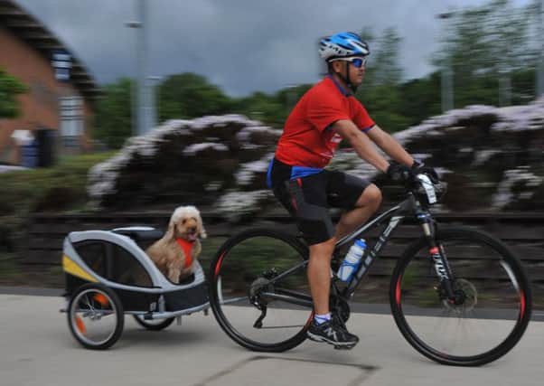 A man and his dog taking part in the ride.
