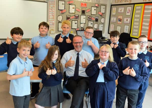 Headtreacher at North View Academy, Gary Mellefont, celebrated a good Ofsted with pupils.