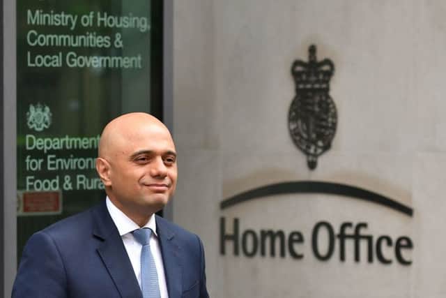 Sajid Javid outside the Home Office in Westminster, London, after he was appointed as the new Home Secretary in April.