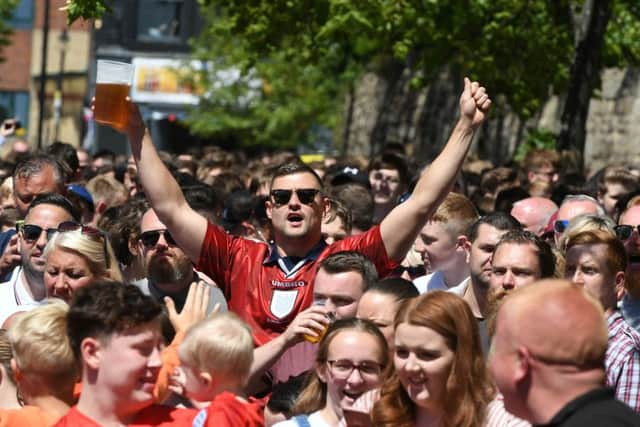 England fans watching the England v Panama World Cup match at the Sunderland BID fanzone, Low Row, Sunderland on Sunday.