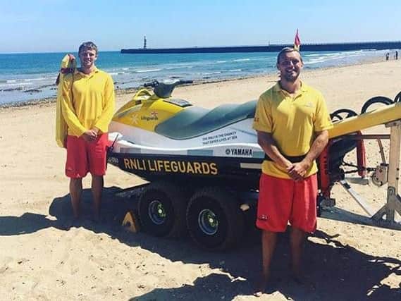 Roker beach RNLI lifeguards James Corner and Adam Blenkinsop, who were involved in the rescue of the swimmer. Pic: RNLI.