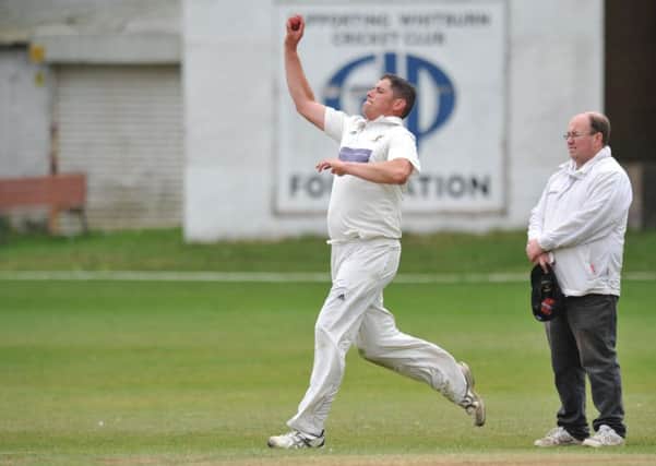 Whitburn bowler Kieran Waterson on the way to his eight-wicket haul against Durham Academy recently.