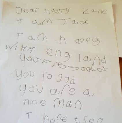 Jack Berry's letter to Harry Kane.