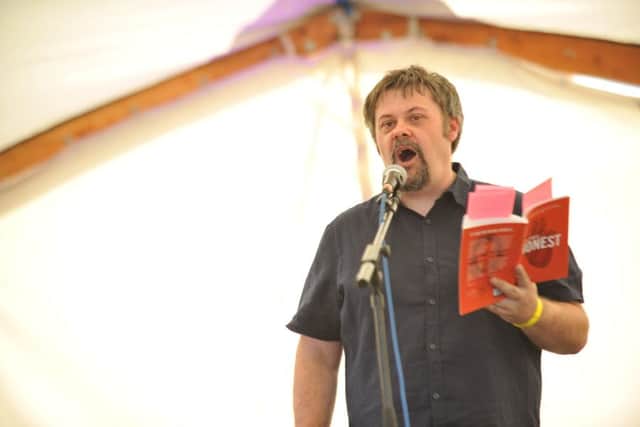 Poet Scott Tyrell performing at Summer Streets Festival, Seaburn Recration Ground, Sunderland.