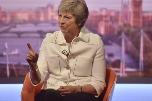 Prime Minister Theresa May on The Andrew Marr show this morning. Pic: Jeff Overs/BBC/PA Wire.