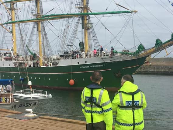 Police officers on duty at the Tall Ships Race.