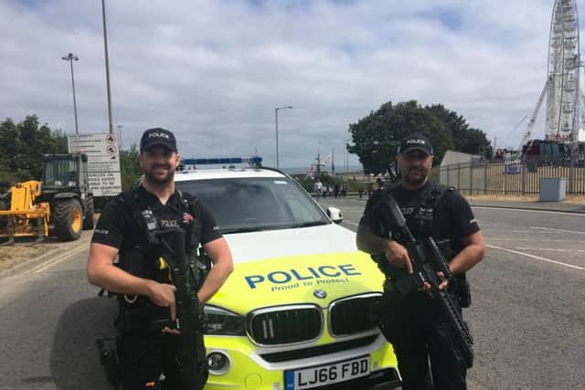 Armed police were on duty during the event keeping the public safe.