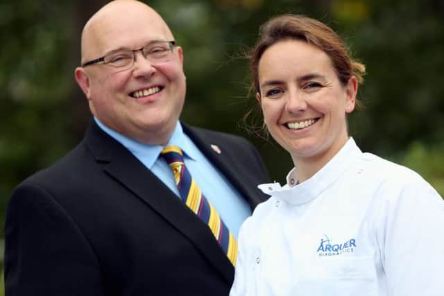 Coun Graeme Miller with Louise Flintoff, product manager of Arquer Diagnostics