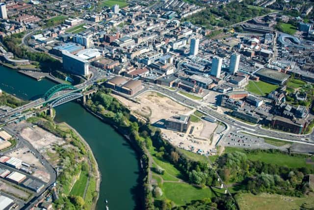 Construction is under way back on the Vaux site, shown here in an aerial view of the city centre.