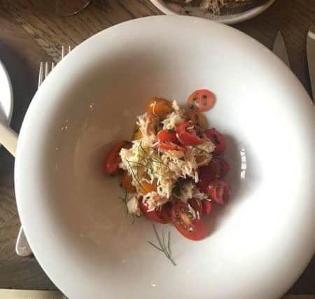 Portland crab starter with tomato and chive salad