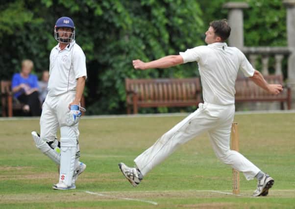 Whitburn bowler Matthew Muchall bowls against Felling on Saturday. Picture by Tim Richardson