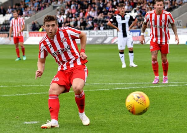 Lynden Gooch converts his penalty in Sunderland's 6-0 rout of St Mirren. Picture by Frank Reid
