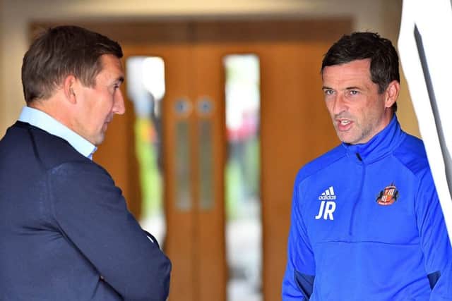 Sunderland boss Jack Ross chats to his successor at St Mirren, Alan Stubbs (left). Picture by Frank Reid