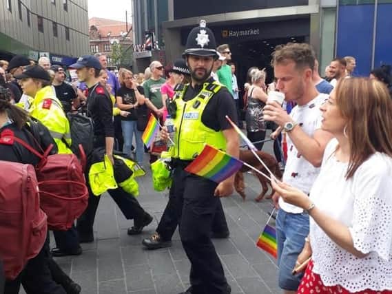 Officers marched alongside members of the public at the Northern Pride parade through Newcastle. Pic: Northumbria Police.