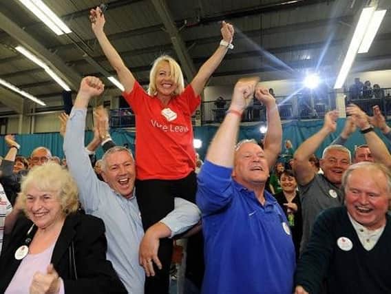 Brexit-eers celebrate Sunderland's decision to back the leave motion in 2016.
