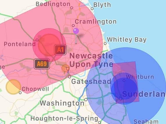 A map showing airspace restrictions during Sunderland Airshow.